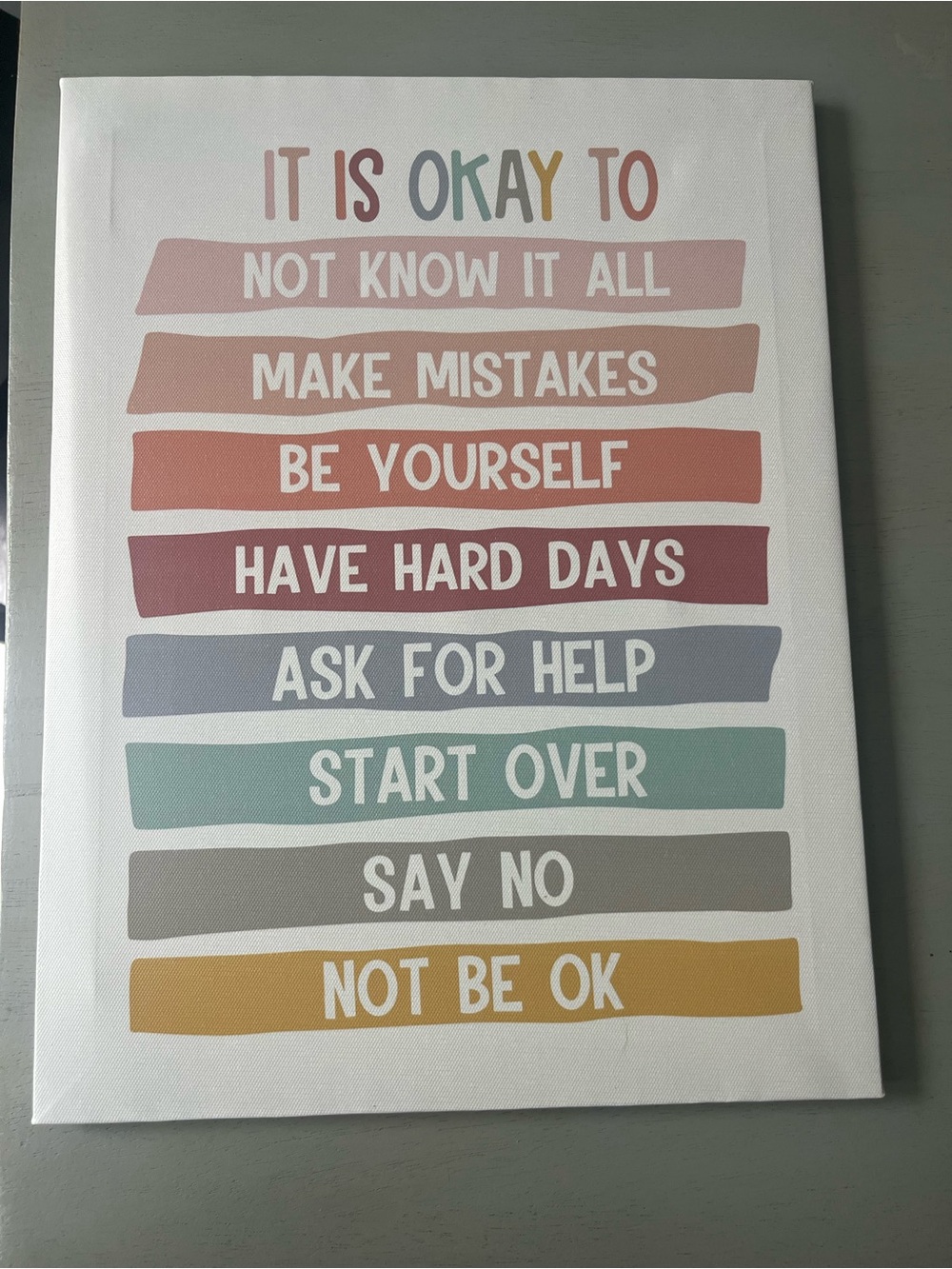 Inspirational "It Is Okay To" Canvas Wall Art Sign 12x16